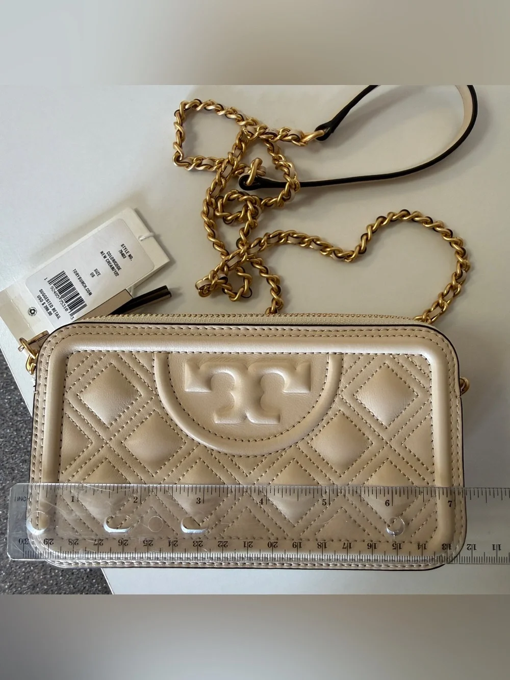 Tory Burch Quilted Cream Leather Chain Crossbody 79403 new cream
